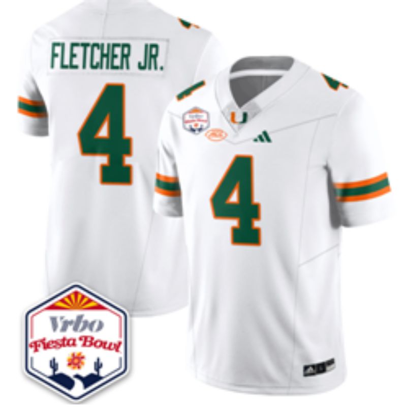 Men 2026 Miami Hurricanes #4 Fletcher jr White 3th generations Limited NCAA Jersey 0015